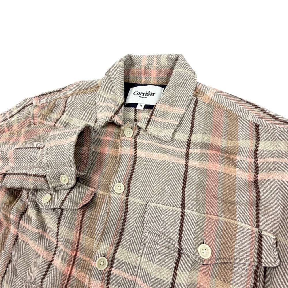 Corridor NYC Cactus Flower Acid Plaid Button Down Shirt Flap Pockets Size Medium